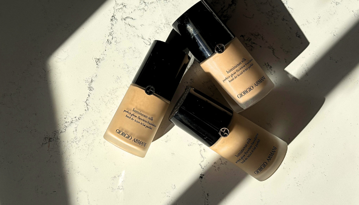 armani luminous silk foundation bottles on marble